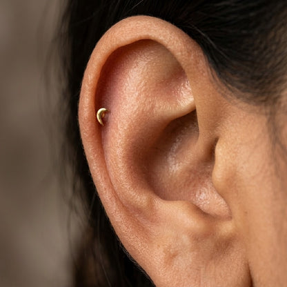 9K Gold Curved Moon Horn Second Stud Earrings