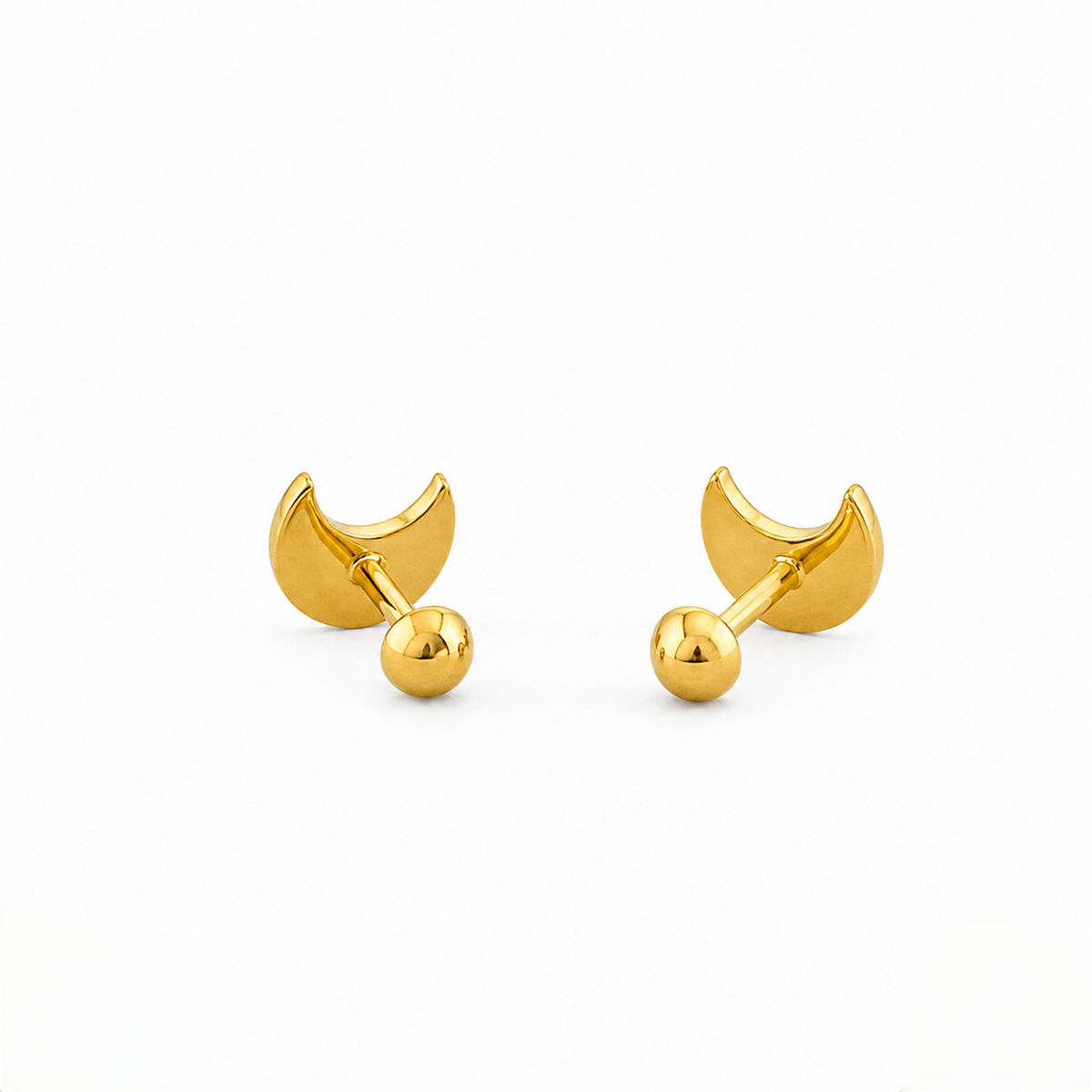 9K Gold Pink Enamel Crescent Second Stud Earrings