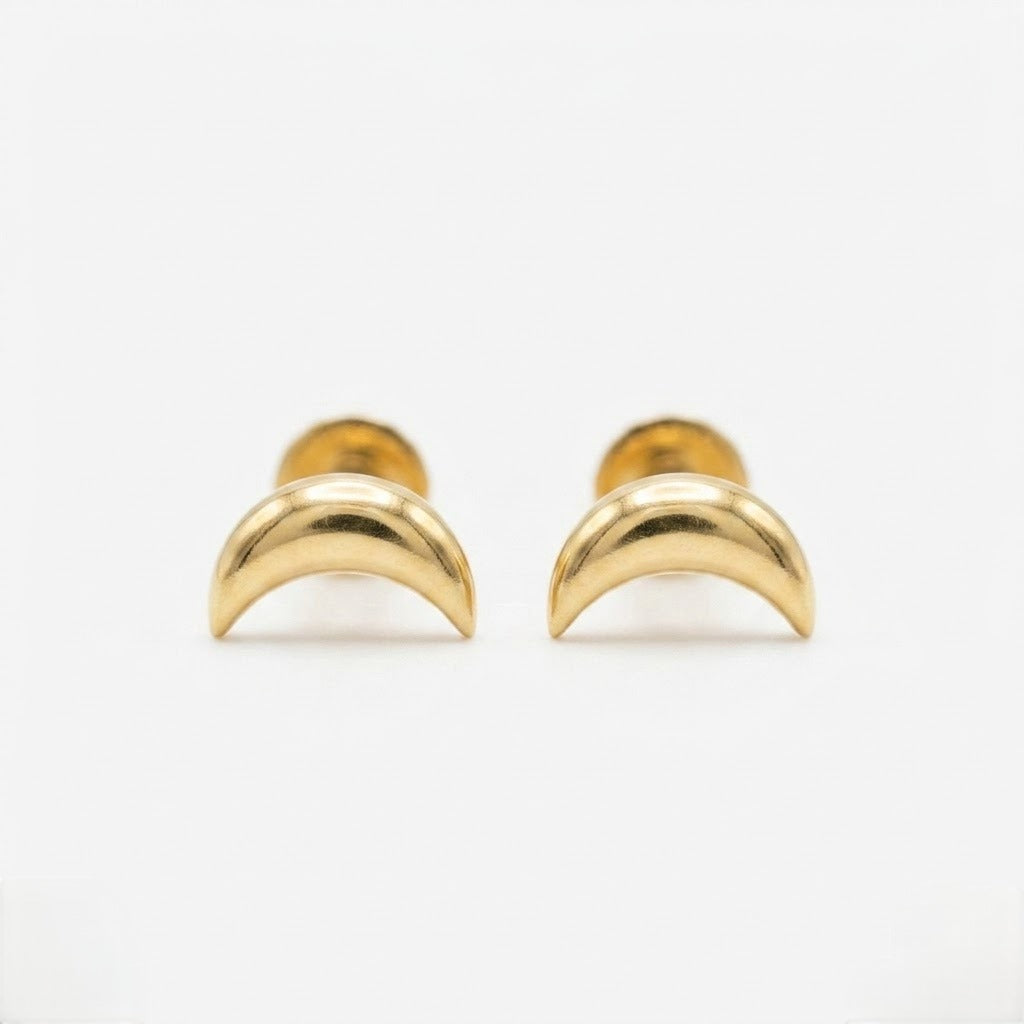 9K Gold Crescent Moon Stud Earrings