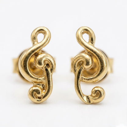 Gold Musical Note Second Stud Earrings