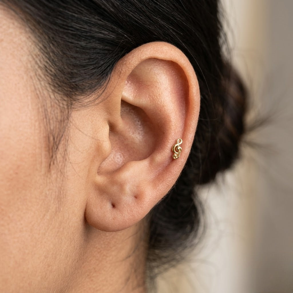 Gold Musical Note Second Stud Earrings