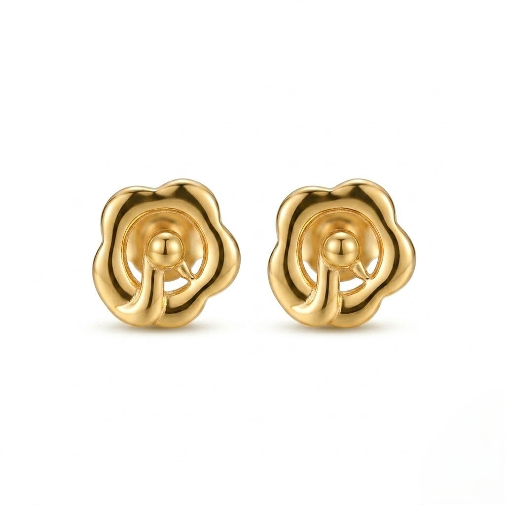 9K Gold Rose Swirl Peacock Second Stud Earrings