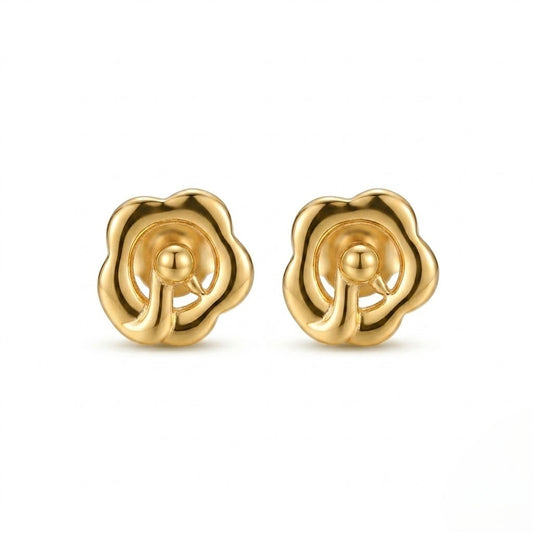 9K Gold Rose Swirl Peacock Second Stud Earrings