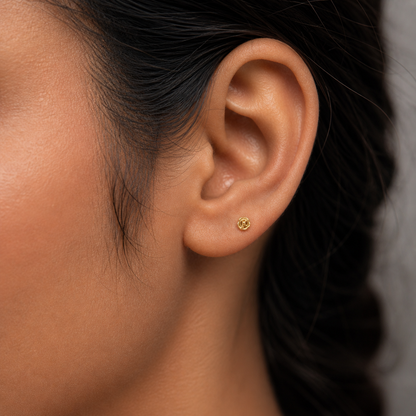 9K Gold Rose Swirl Peacock Second Stud Earrings