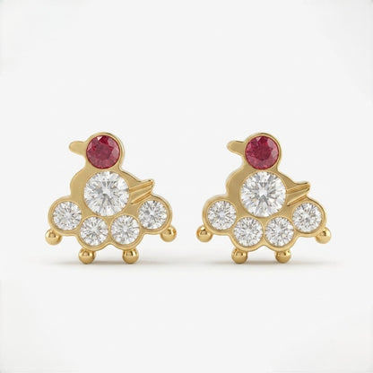9K Gold Crystal Peacock Second Stud Earrings