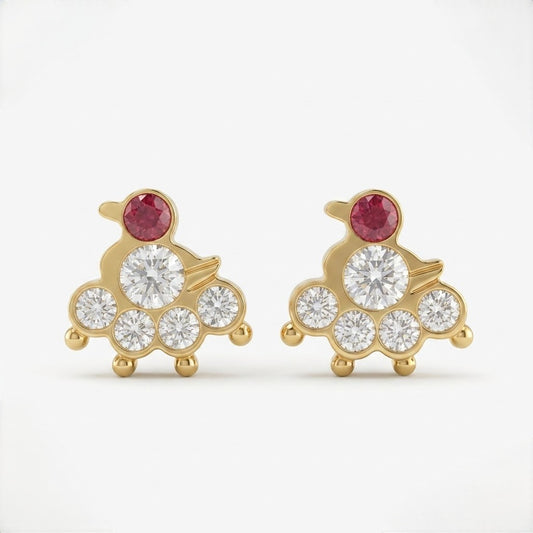 9K Gold Crystal Peacock Second Stud Earrings