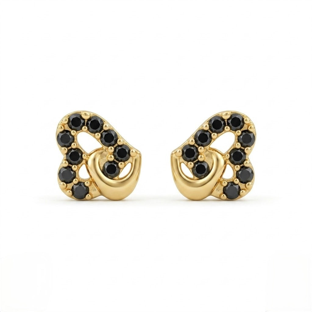 9K Gold Black Stone Matt  Second Stud Earrings