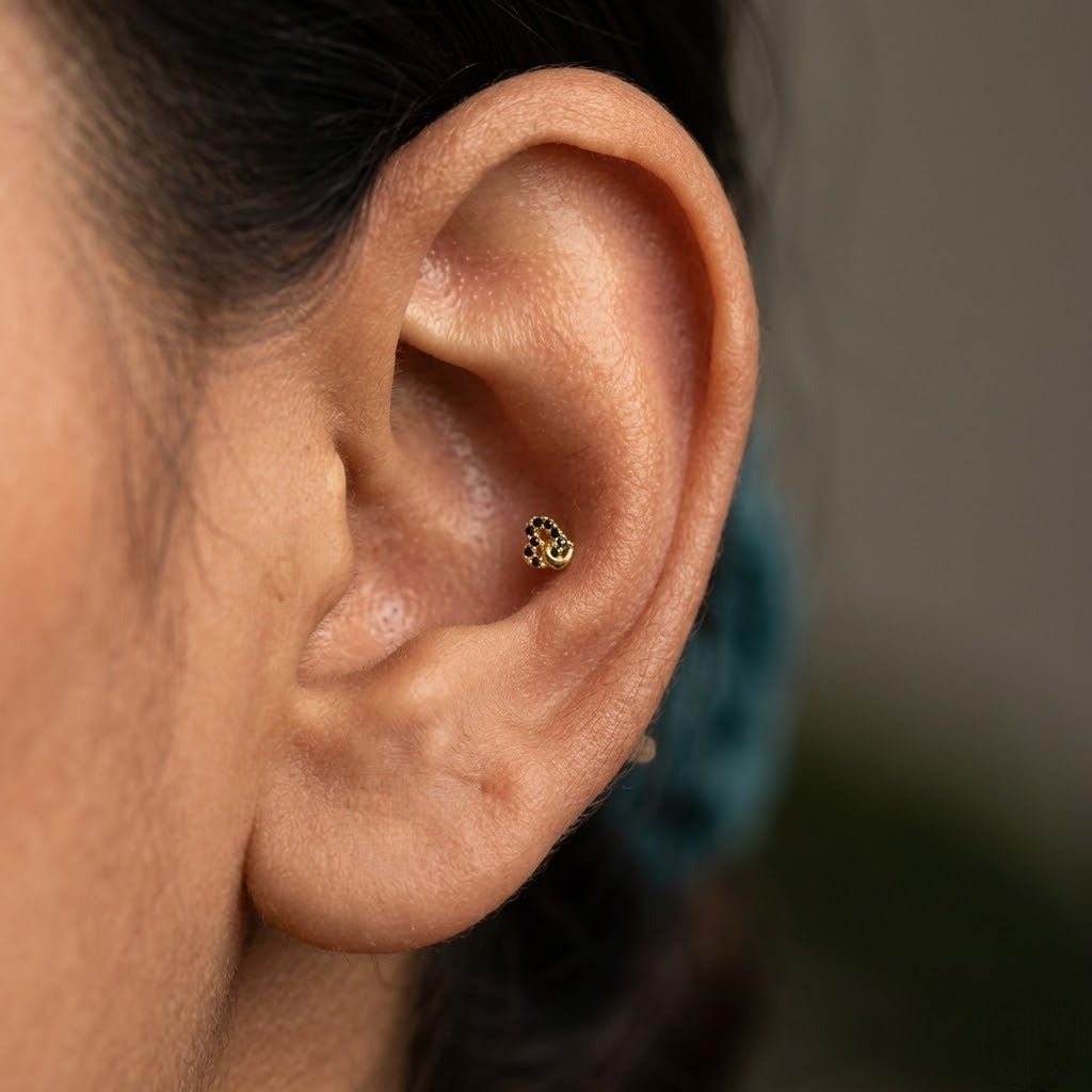 9K Gold Black Stone Matt  Second Stud Earrings