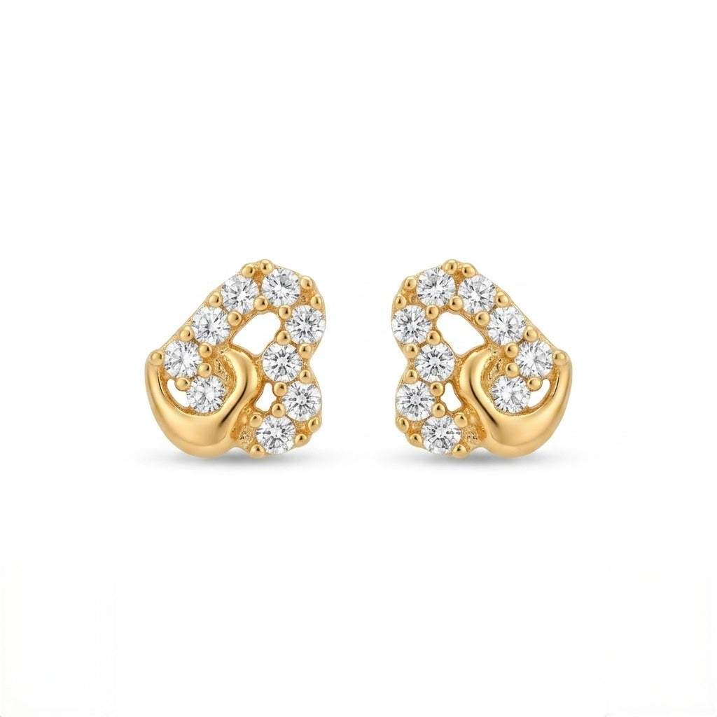 9K Gold White Stone Matt Second Stud Earrings