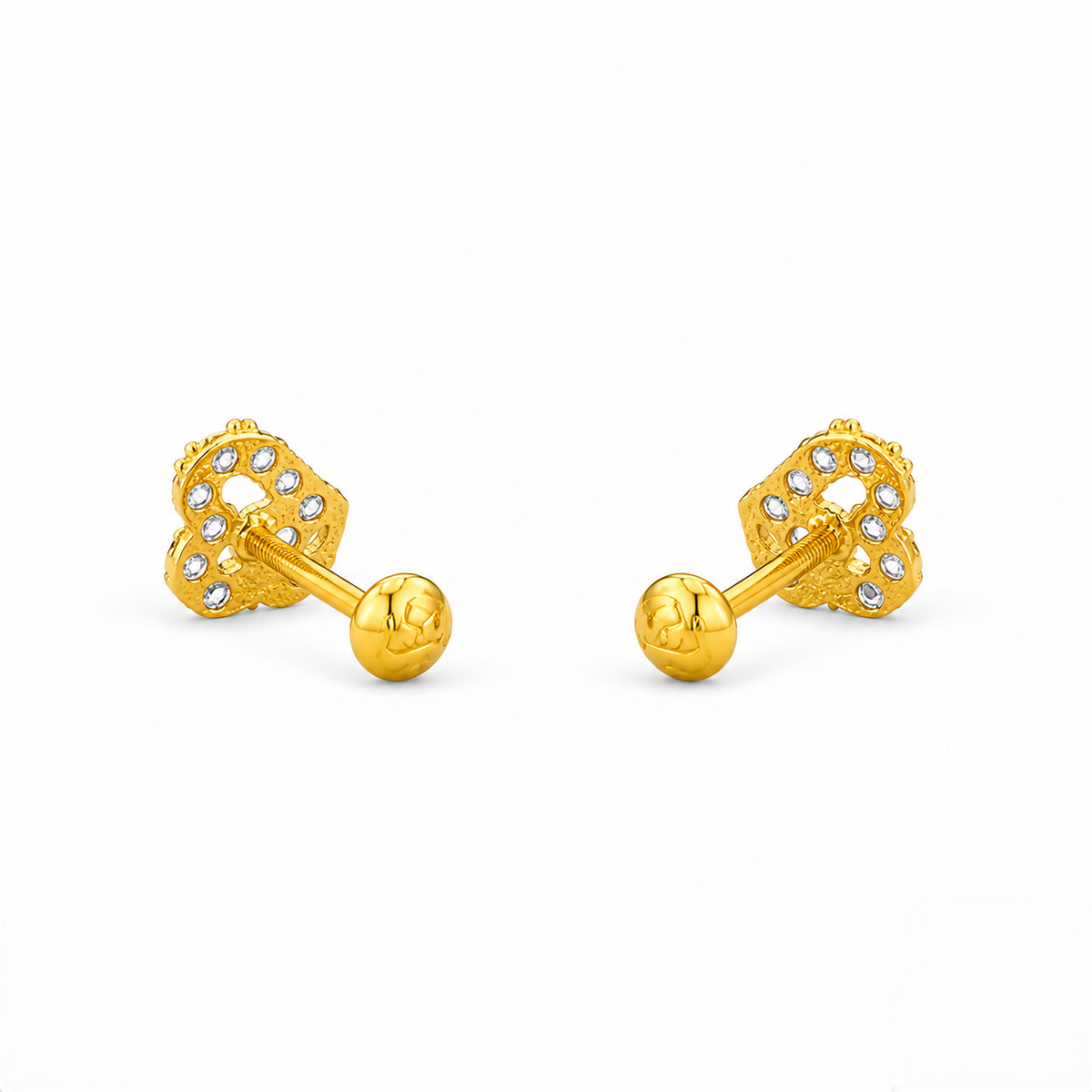 9K Gold White Stone Matt Second Stud Earrings