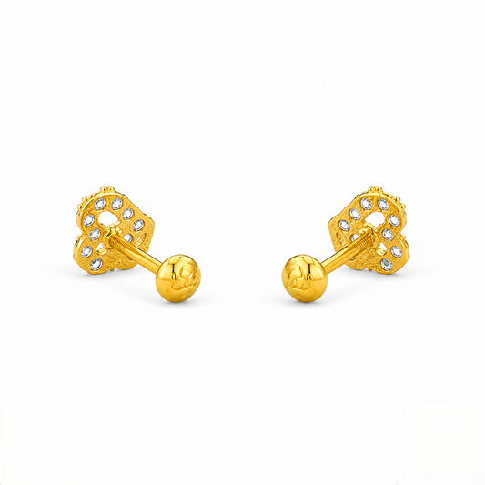 9K Gold White Stone Matt Second Stud Earrings