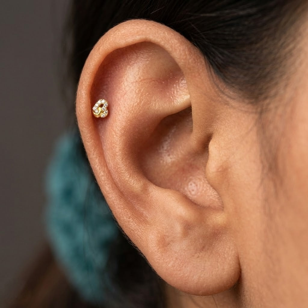 9K Gold White Stone Matt Second Stud Earrings