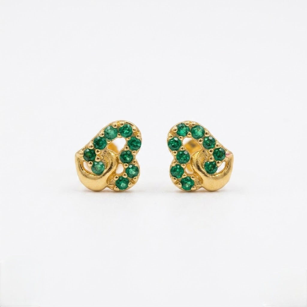 9K Gold Emerald Stone Matt Second Stud Earrings