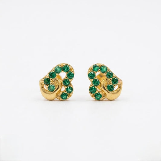 9K Gold Emerald Stone Matt Second Stud Earrings