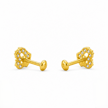 9K Gold Emerald Stone Matt Second Stud Earrings