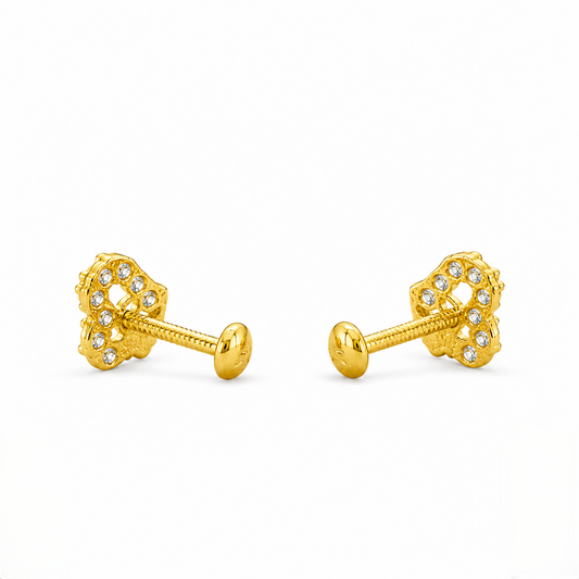 9K Gold Emerald Stone Matt Second Stud Earrings