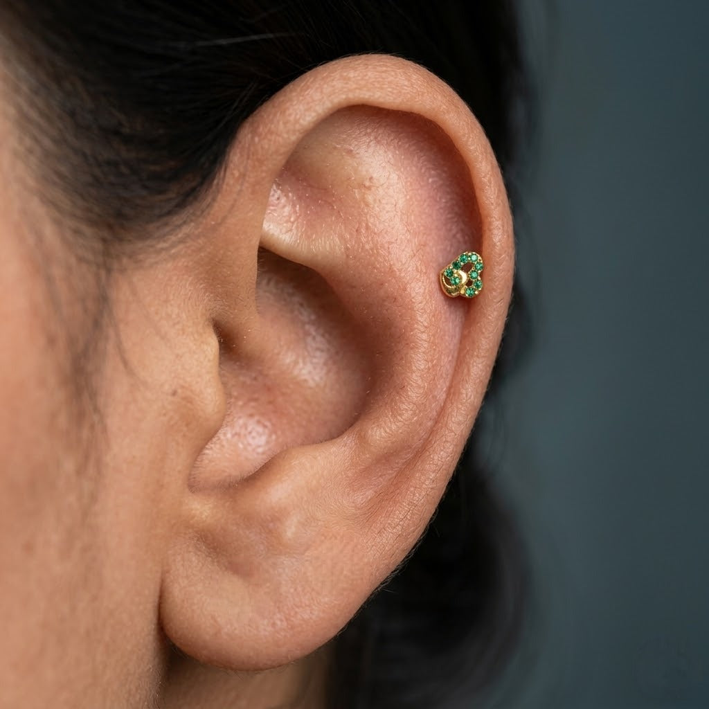 9K Gold Emerald Stone Matt Second Stud Earrings