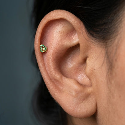 9K Gold Emerald Stone Matt Second Stud Earrings