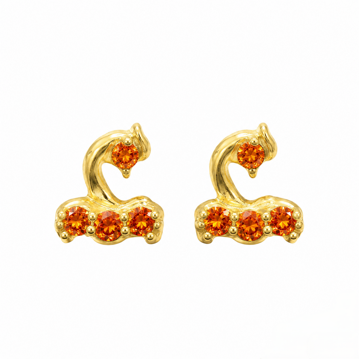 9K Gold Orange Stone Swan Second Stud Earrings