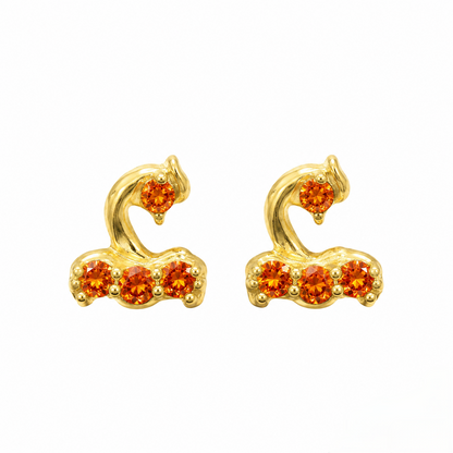 9K Gold Orange Stone Swan Second Stud Earrings