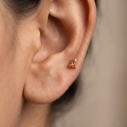 9K Gold Orange Stone Swan Second Stud Earrings