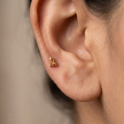 9K Gold Orange Stone Swan Second Stud Earrings