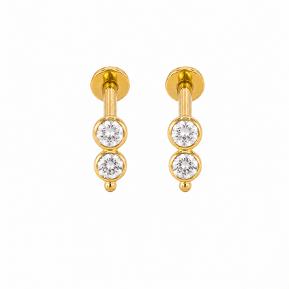 9K Gold Twin Solitaire Drop Second Stud Earrings