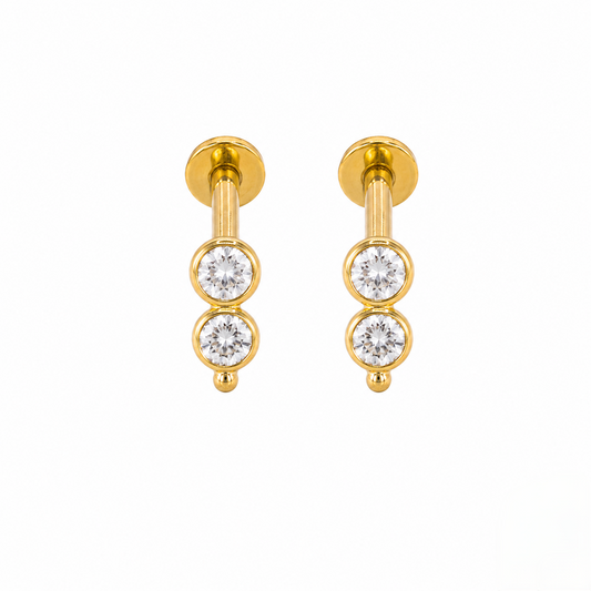 9K Gold Twin Solitaire Drop Second Stud Earrings