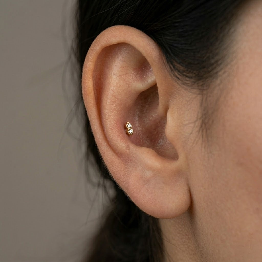 9K Gold Twin Solitaire Drop Second Stud Earrings