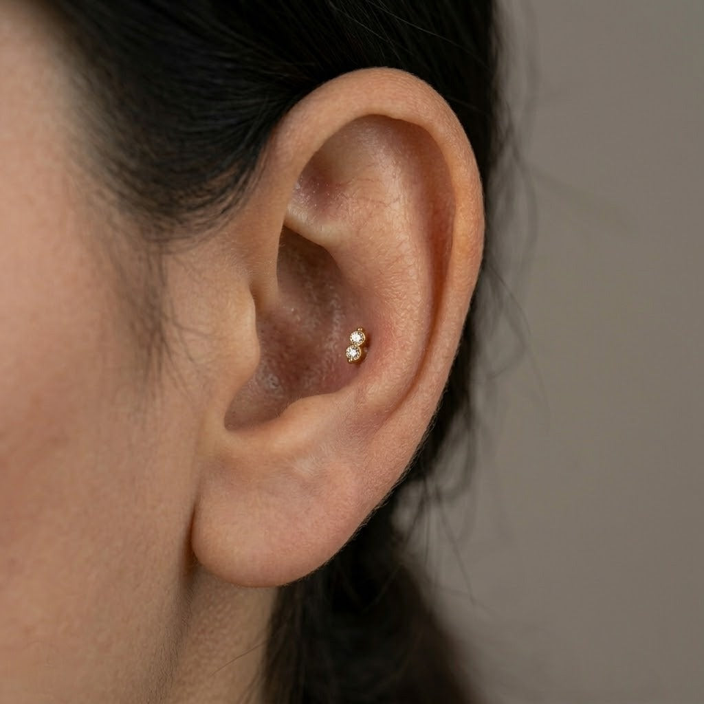 9K Gold Twin Solitaire Drop Second Stud Earrings