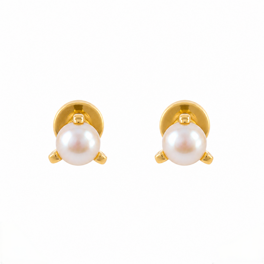 9K Gold Pearl Dome Second Stud Earrings