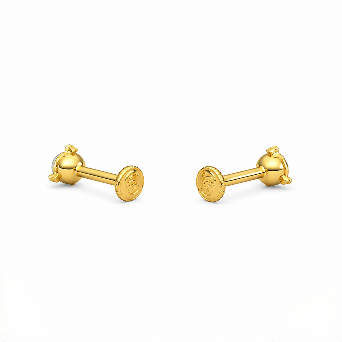 9K Gold Pearl Dome Second Stud Earrings