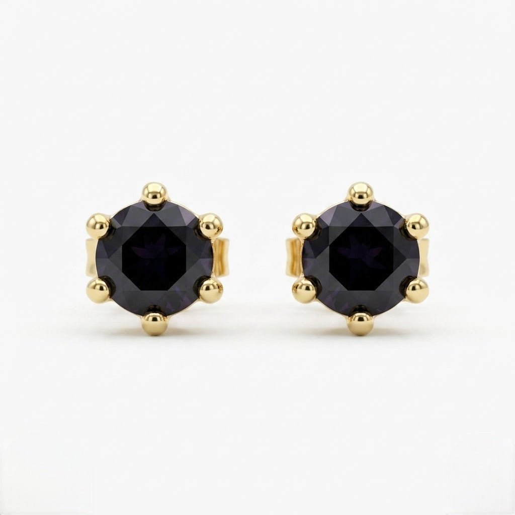 9K Gold Black Solitaire Second Stud Earrings