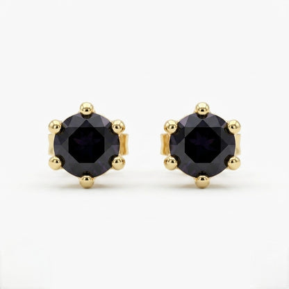 9K Gold Black Solitaire Second Stud Earrings