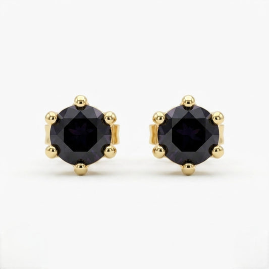 9K Gold Black Solitaire Second Stud Earrings