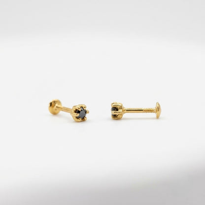 9K Gold Black Solitaire Second Stud Earrings