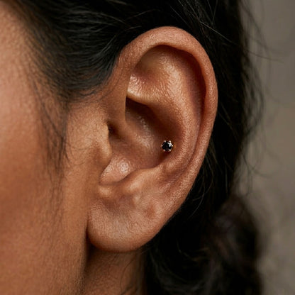 9K Gold Black Solitaire Second Stud Earrings