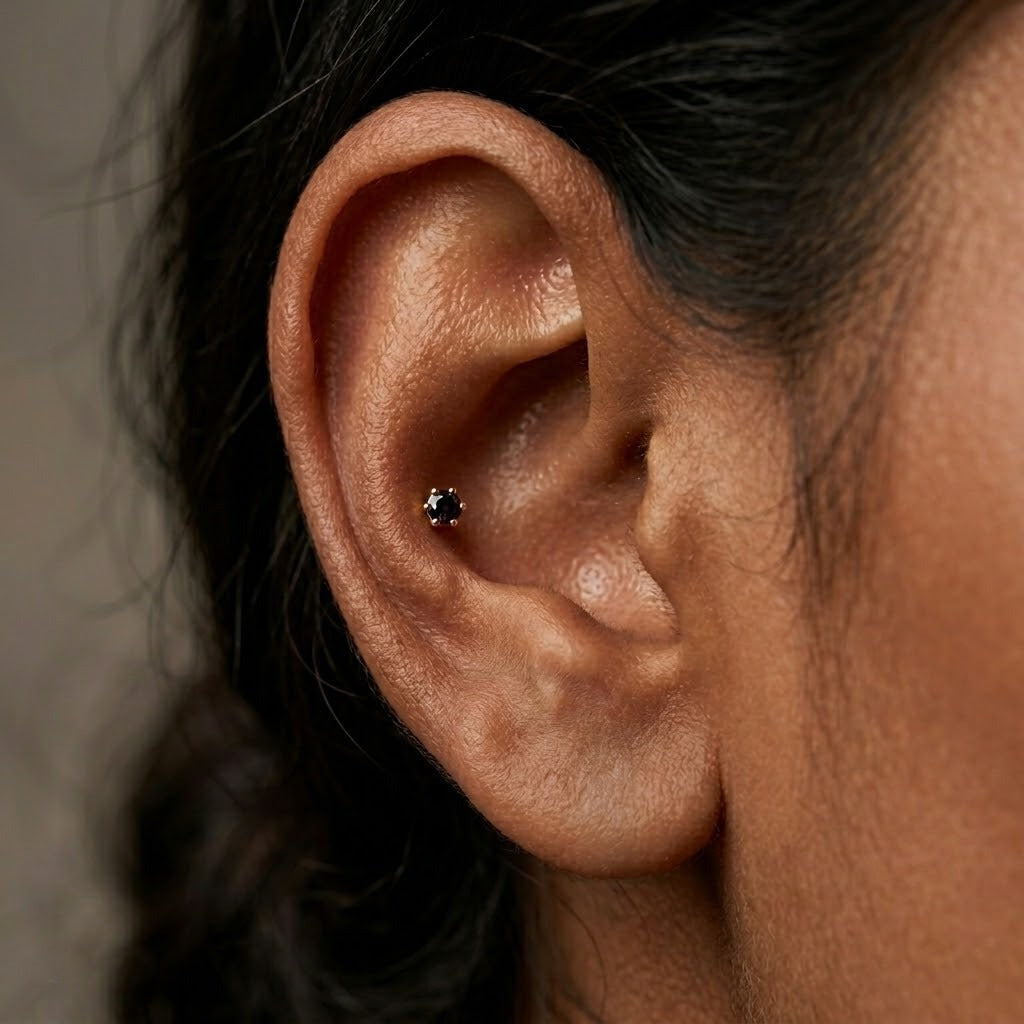 9K Gold Black Solitaire Second Stud Earrings