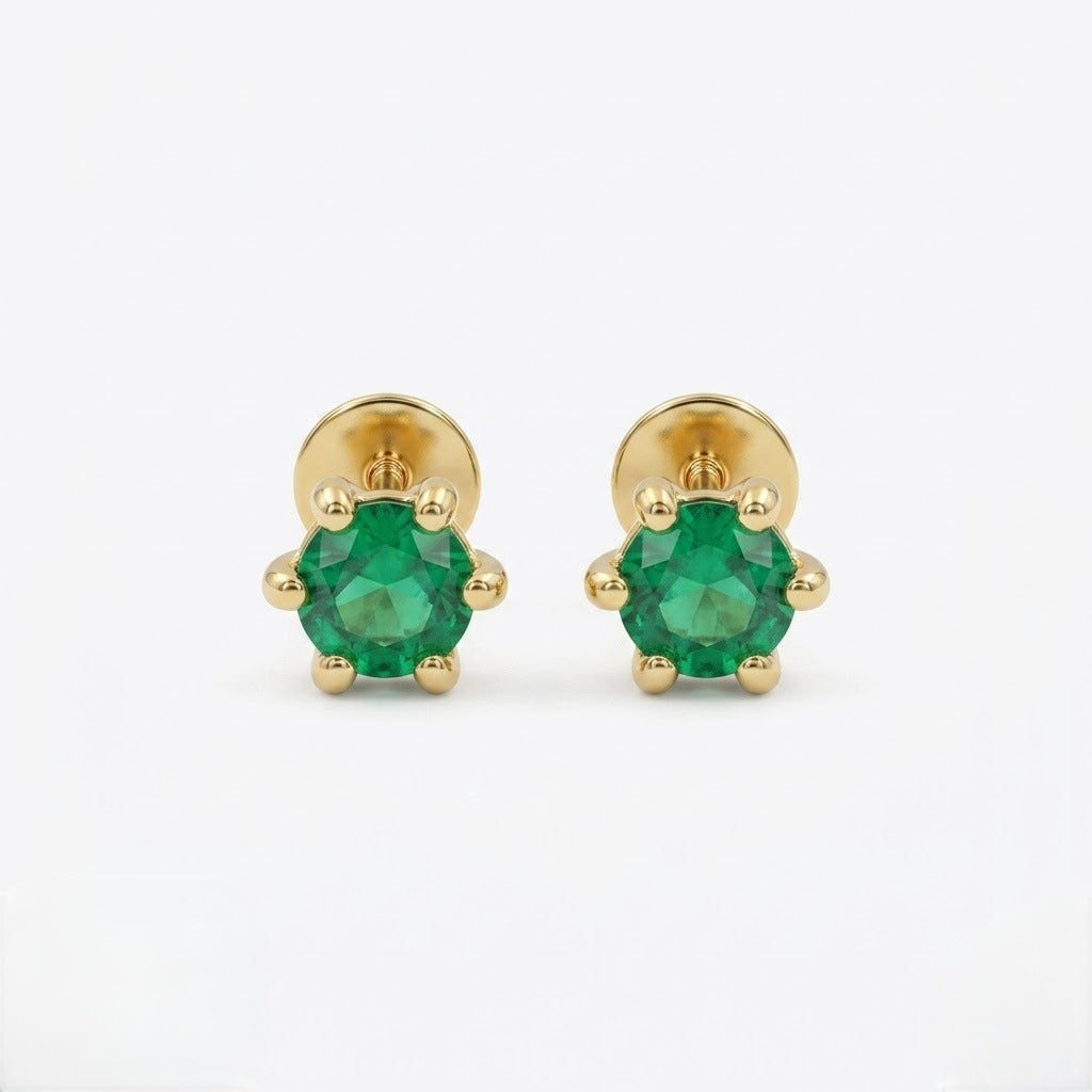 9K Gold Emerald Solitaire Second Stud Earrings