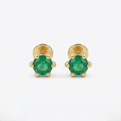 9K Gold Emerald Solitaire Second Stud Earrings