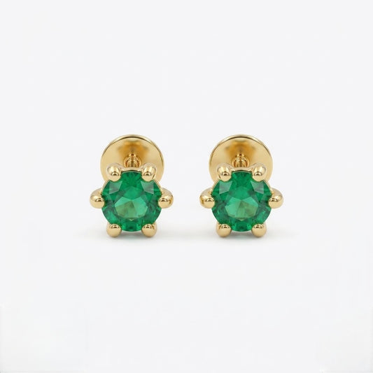 9K Gold Emerald Solitaire Second Stud Earrings