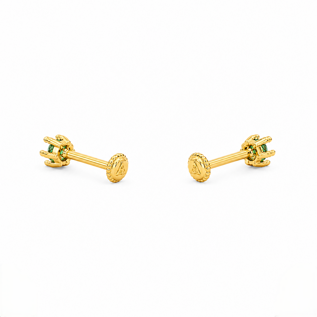 9K Gold Emerald Solitaire Second Stud Earrings