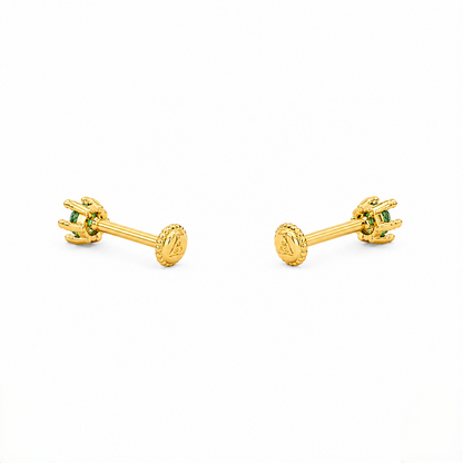9K Gold Emerald Solitaire Second Stud Earrings