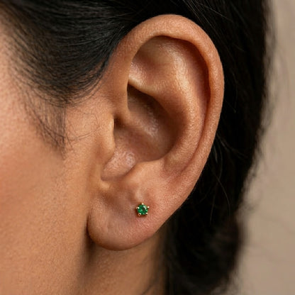 9K Gold Emerald Solitaire Second Stud Earrings