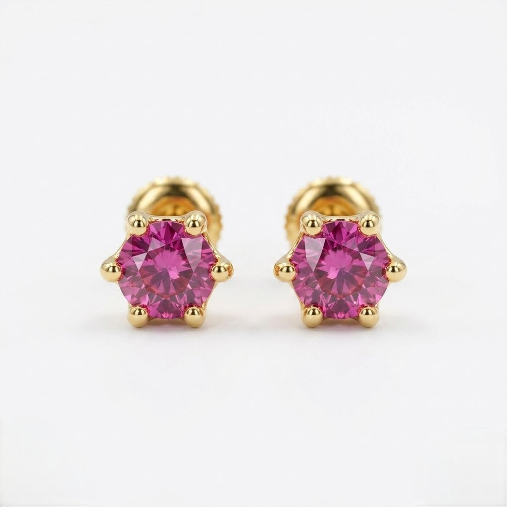 9K Gold Pink Solitaire Second Stud Earrings
