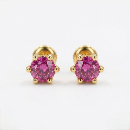 9K Gold Pink Solitaire Second Stud Earrings