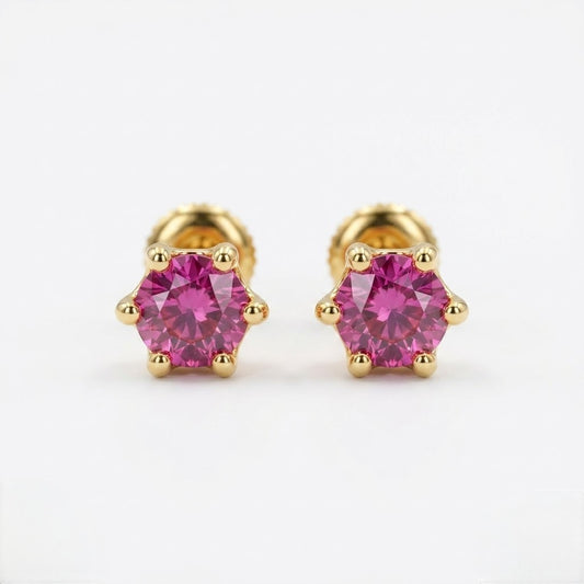 9K Gold Pink Solitaire Second Stud Earrings
