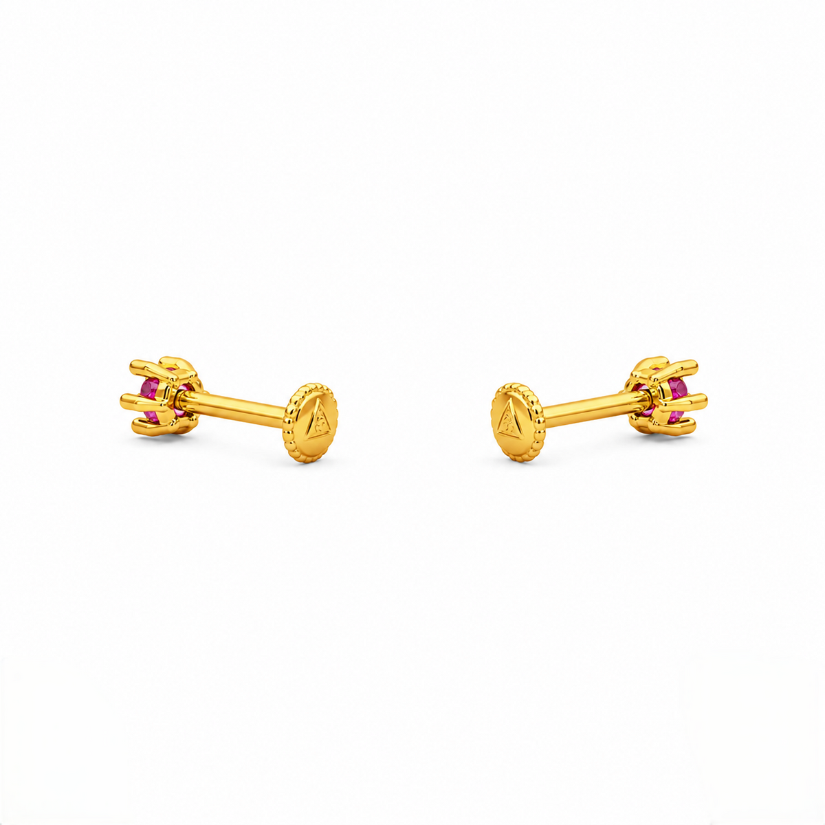 9K Gold Pink Solitaire Second Stud Earrings