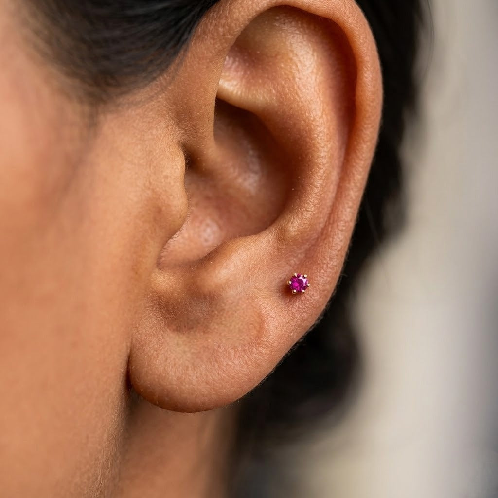 9K Gold Pink Solitaire Second Stud Earrings