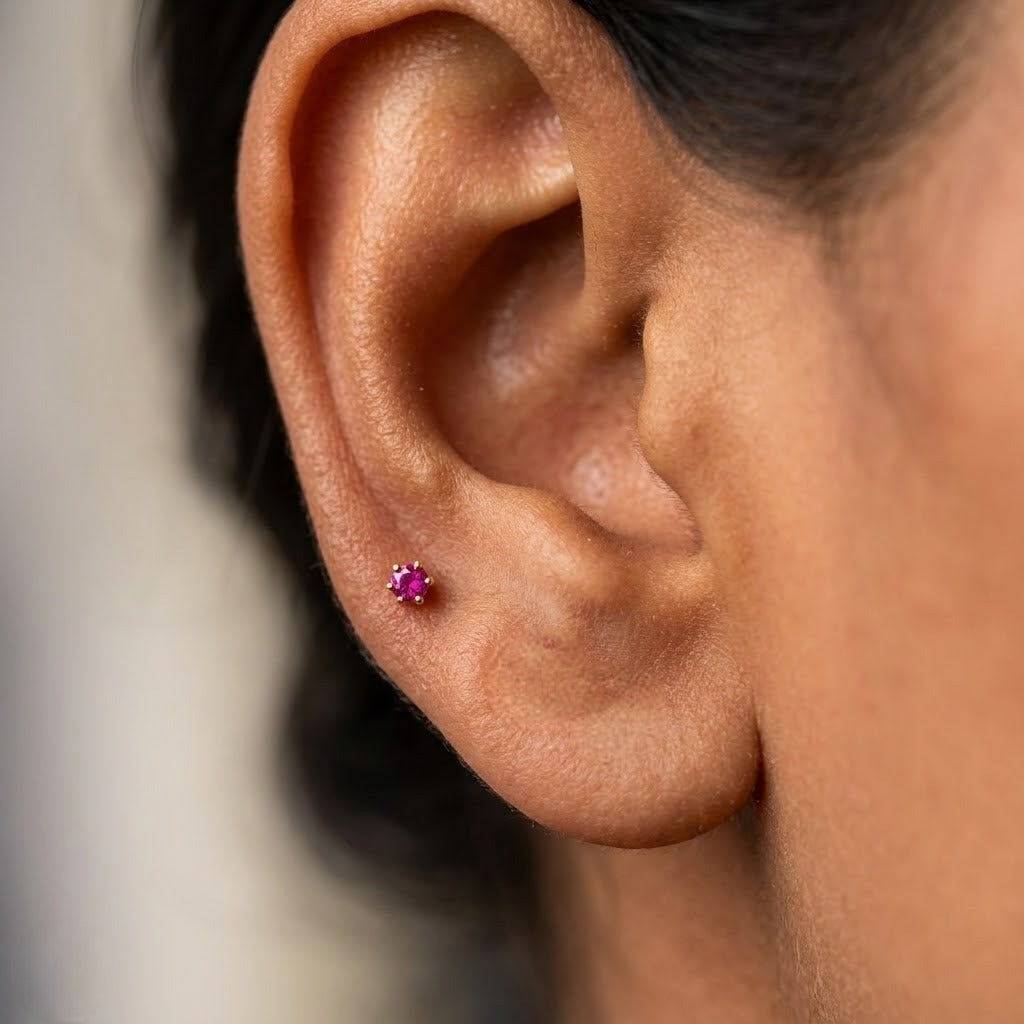 9K Gold Pink Solitaire Second Stud Earrings